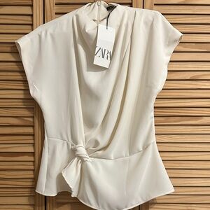 Zara Elegant Cream Drape Blouse